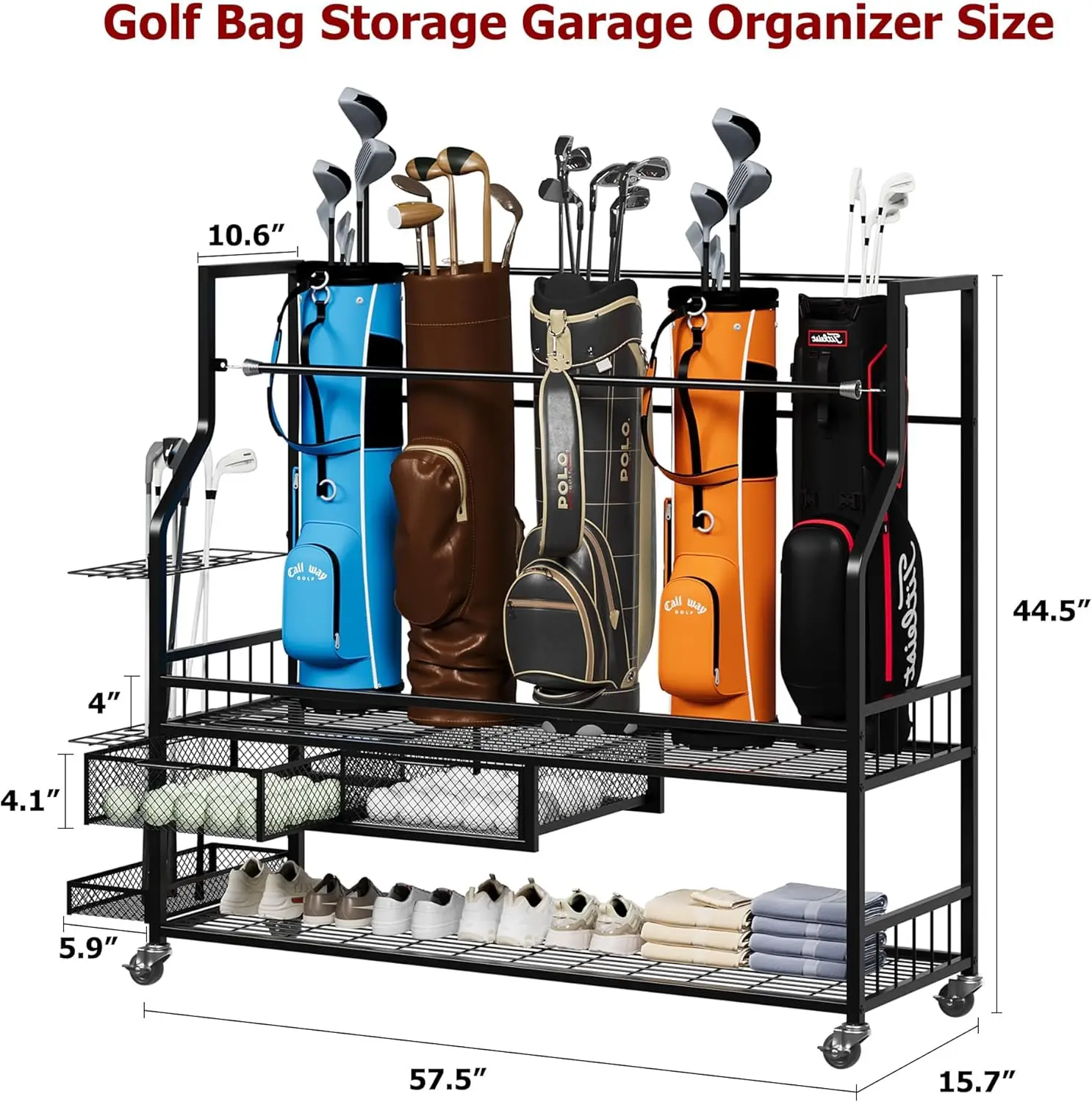 Golf Equipment Garage Organizer - Prateleira de Armazenamento Multifuncional para Sacos